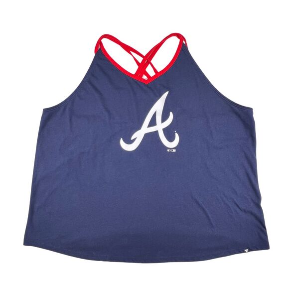 Fanatics Top 3X Blue Atlanta Braves Game Day Barrel It Up Sporty Cross Back Tank - Picture 1 of 7